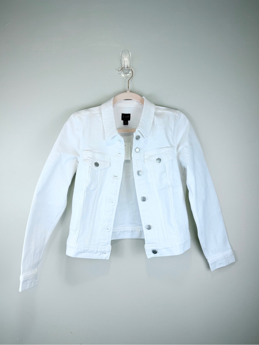 J.Crew White Denim Trucker Jacket Stretch Button Front XS - Picture 2 of 9